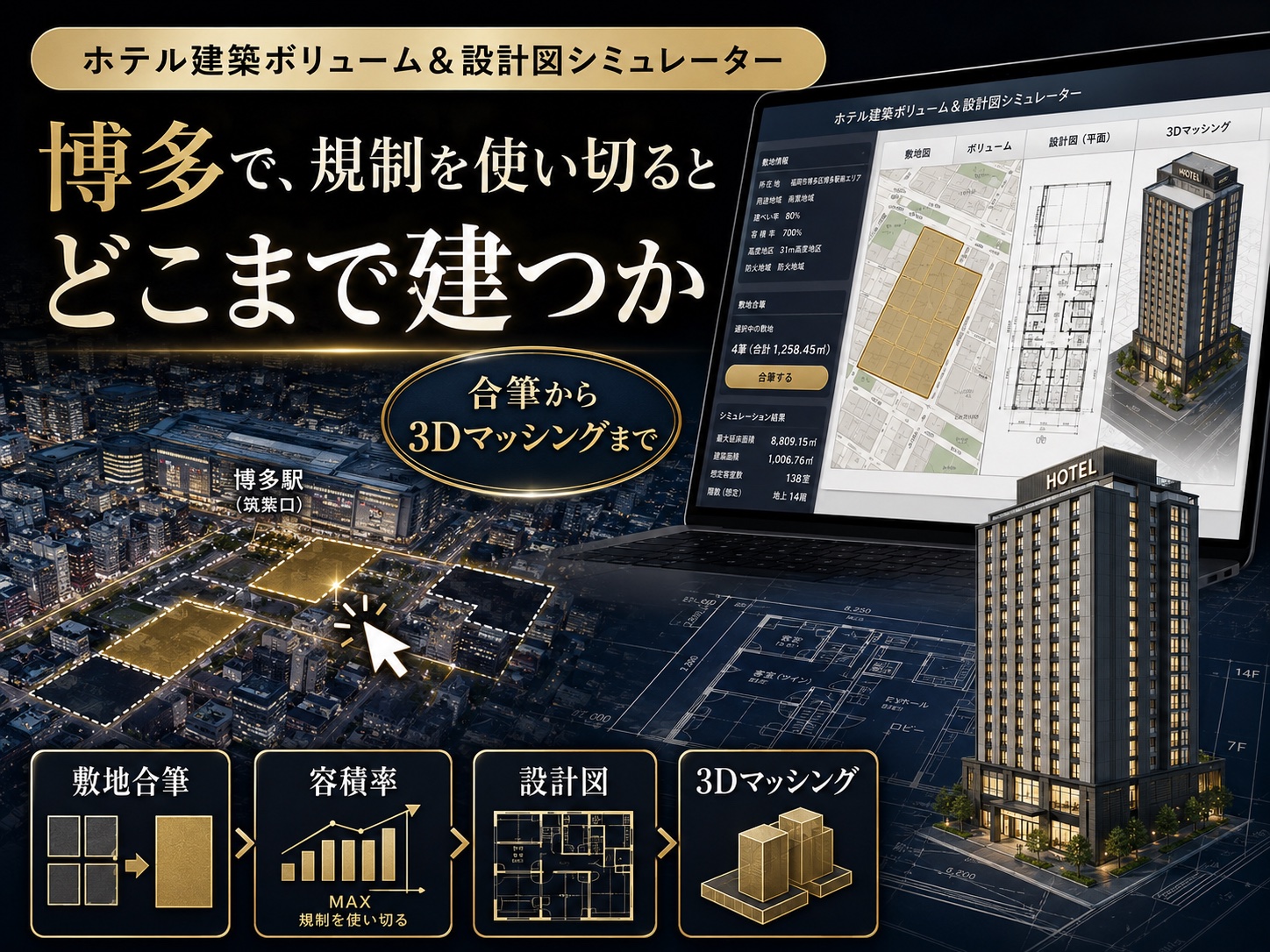 ホテル建築ボリューム&設計図シミュレーター